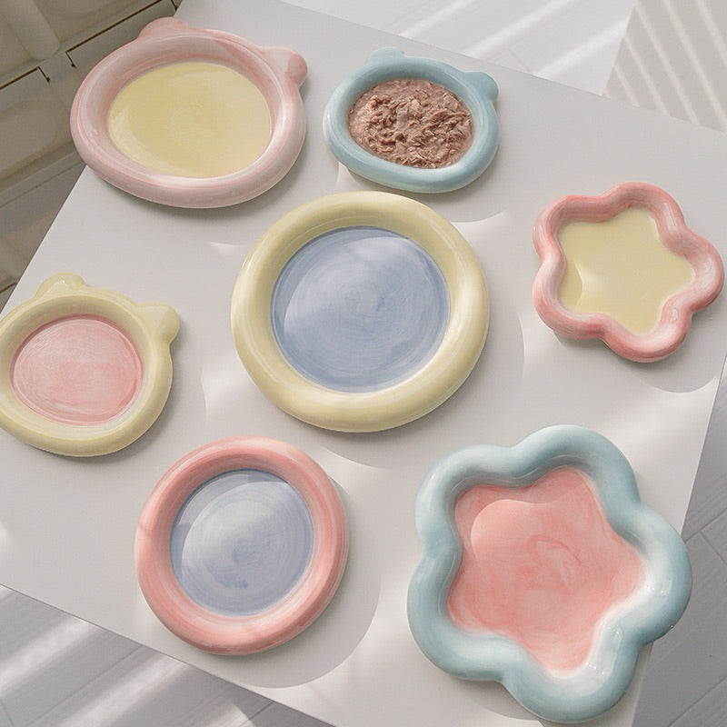Ceramic Pet Feeding Bowl Cat Dog Feeder Thick Edge