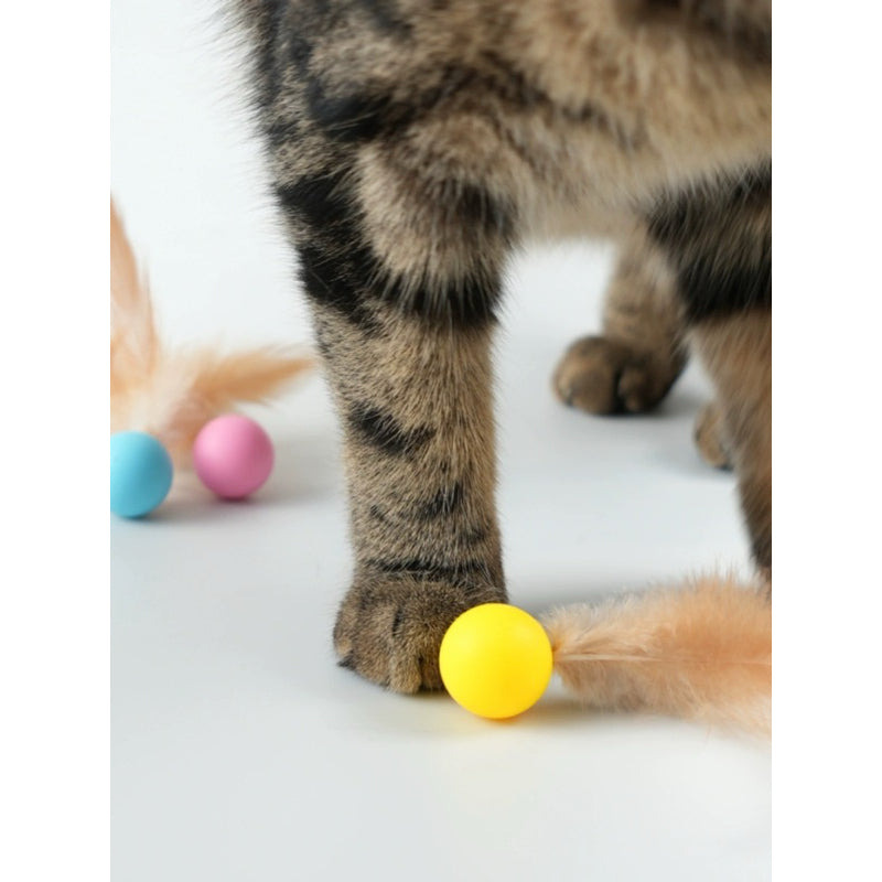 Tali Bouncing Ball with Feather Set of 3 Handmade Cat Chasing Toy