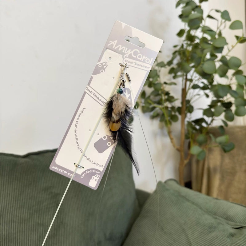 Amy Carol Wooden Handle Fishing Line Cat Teaser – Interactive & Replaceable Feather Toy