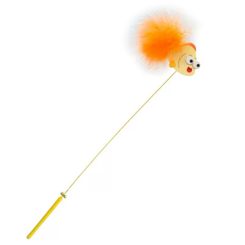 Triple Fish Feather Cat Teaser Wand – Durable & Fun Interactive Toy
