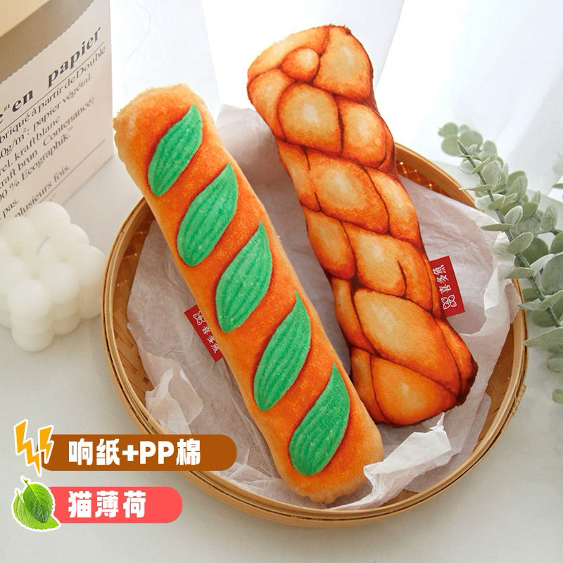 Cat Bitting Toy Toast Bread w Catnip Plastic Paper Pet Chaser