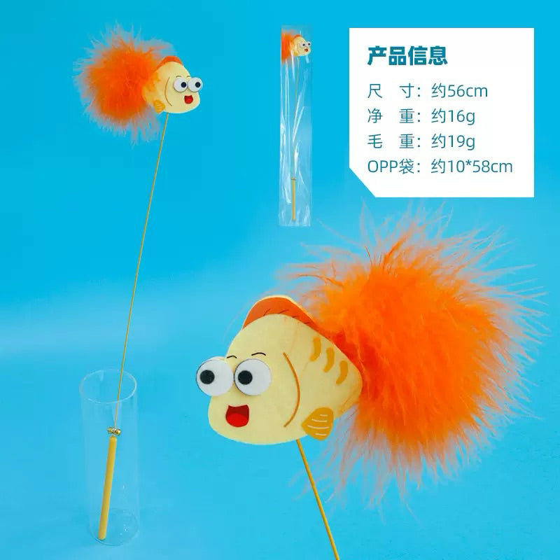 Triple Fish Feather Cat Teaser Wand – Durable & Fun Interactive Toy