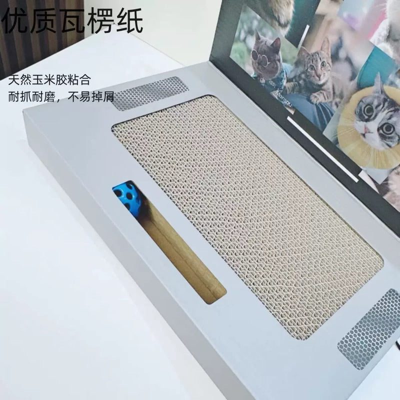 Computer Cat Scratcher w Teaser Mouse Scratching Board Kitten Bed