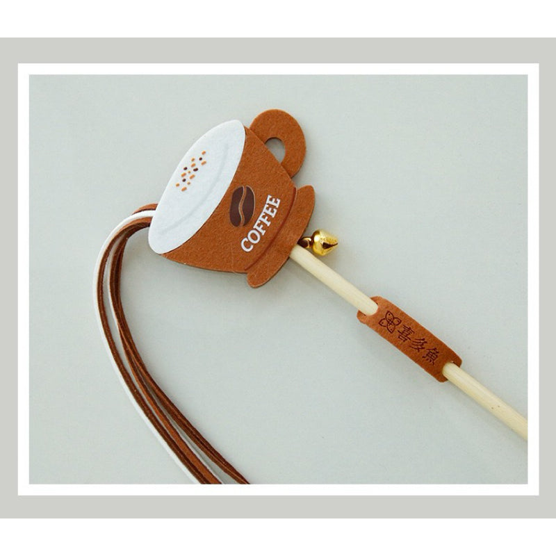Bubble Tea Felt Cat Teaser Stick Wand Chaser Coffee Beer with Bell