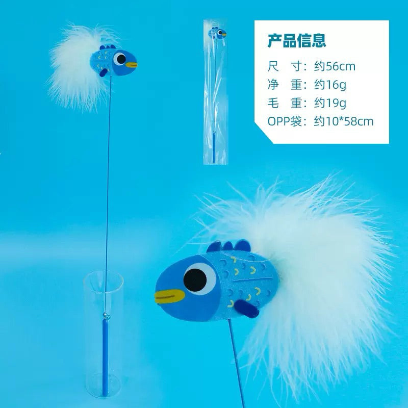 Triple Fish Feather Cat Teaser Wand – Durable & Fun Interactive Toy
