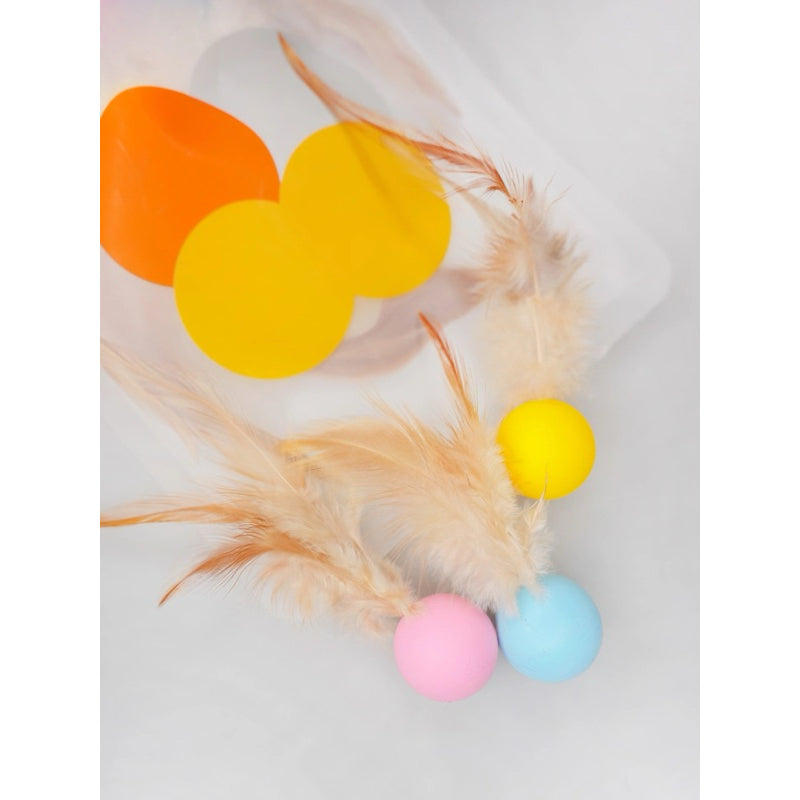 Tali Bouncing Ball with Feather Set of 3 Handmade Cat Chasing Toy