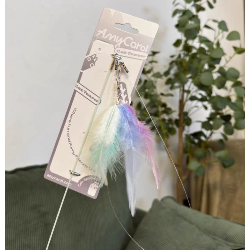 Amy Carol Wooden Handle Fishing Line Cat Teaser – Interactive & Replaceable Feather Toy