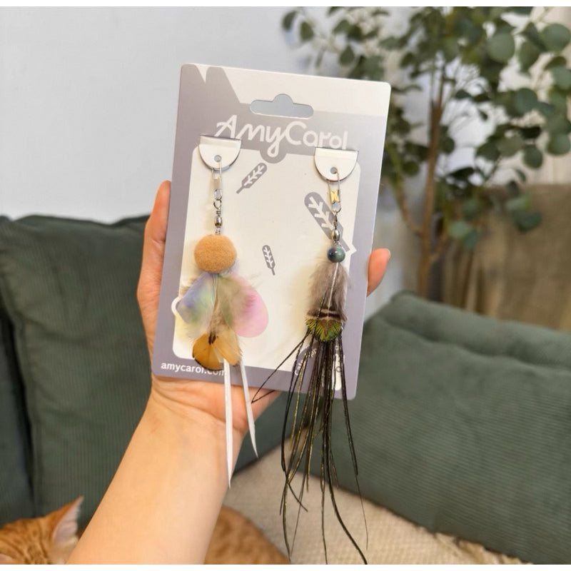 Amy Carol Wooden Handle Fishing Line Cat Teaser – Interactive & Replaceable Feather Toy