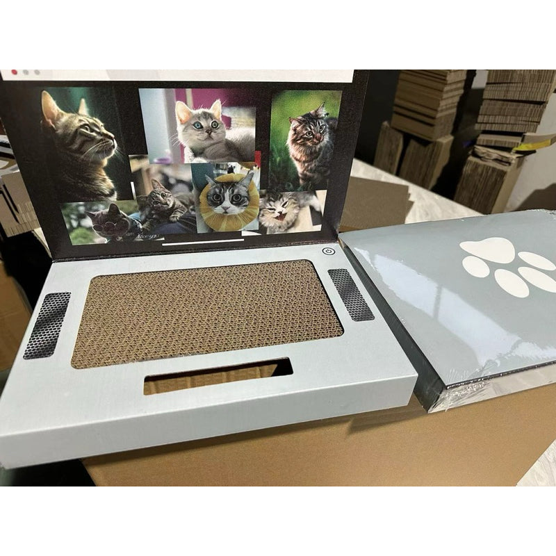 Computer Cat Scratcher w Teaser Mouse Scratching Board Kitten Bed