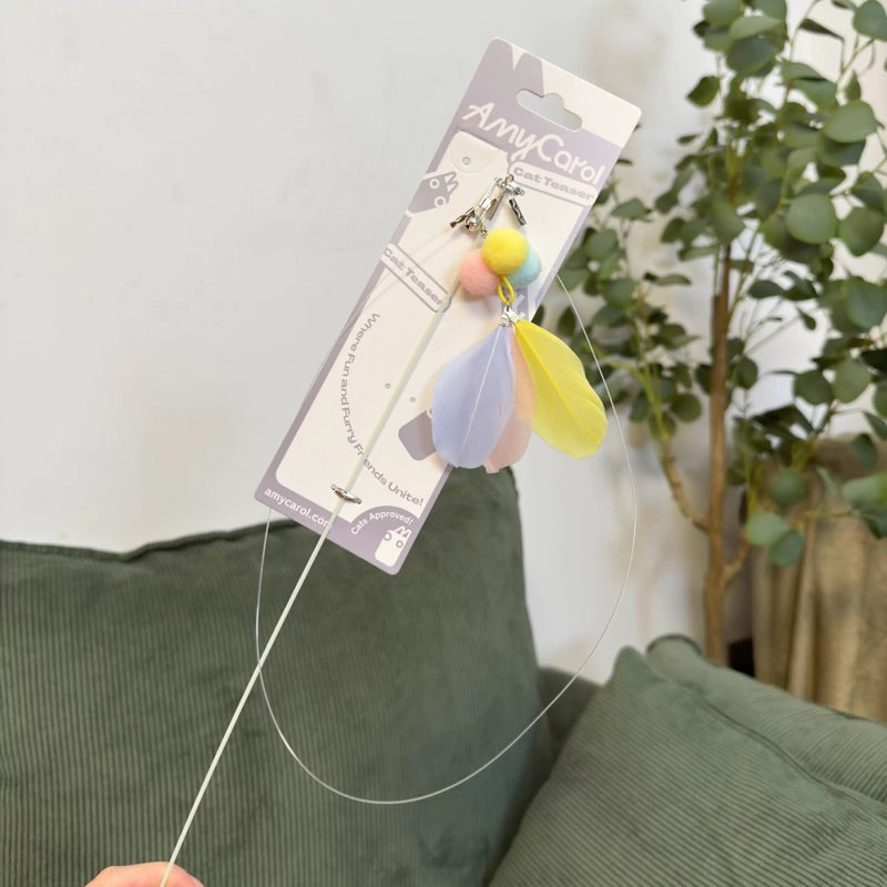 Amy Carol Wooden Handle Fishing Line Cat Teaser – Interactive & Replaceable Feather Toy