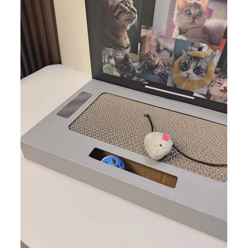 Computer Cat Scratcher w Teaser Mouse Scratching Board Kitten Bed