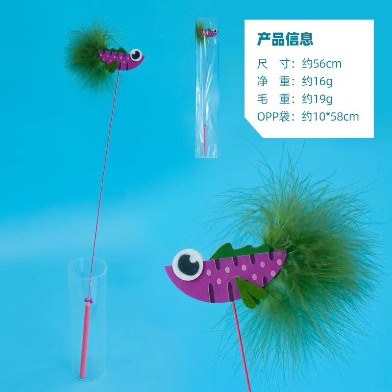 Triple Fish Feather Cat Teaser Wand – Durable & Fun Interactive Toy