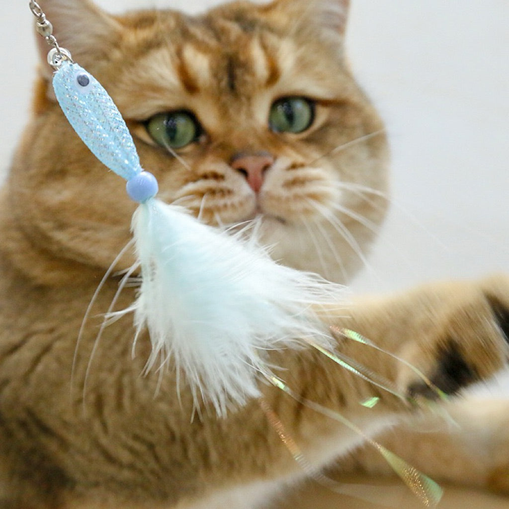 Goldfish Cat Teaser Tip Replacement Set w Feather n Bell