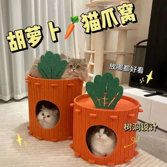 Carrot-Shaped Double-dexk Semi-Enclosed Felt Cat Bed All-Season Pet Hideout