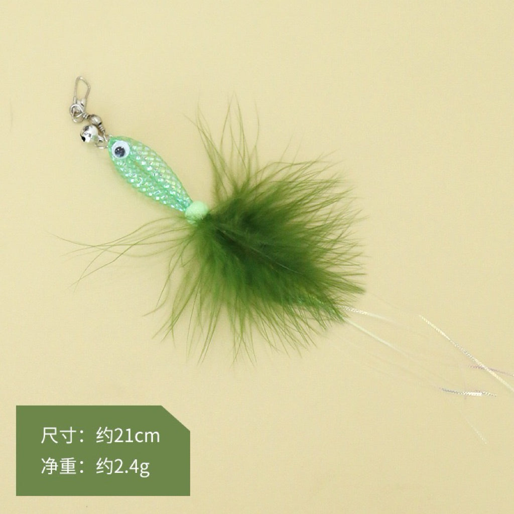 Goldfish Cat Teaser Tip Replacement Set w Feather n Bell