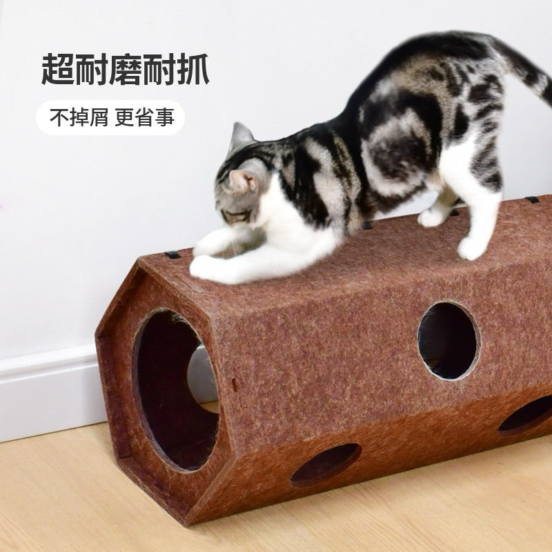 Deku Felt hexagon Tunnel Cat Toy House Scratcher Pet Bed