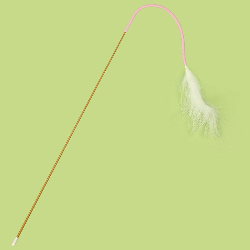 Mouse Tail Cat Teaser Wand with Feathers Interactive Play Toy for Cats