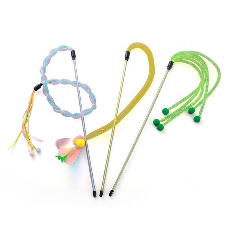 Clearance Cat Teaser with Bell Elastic Net Pet Toy Chaser stick