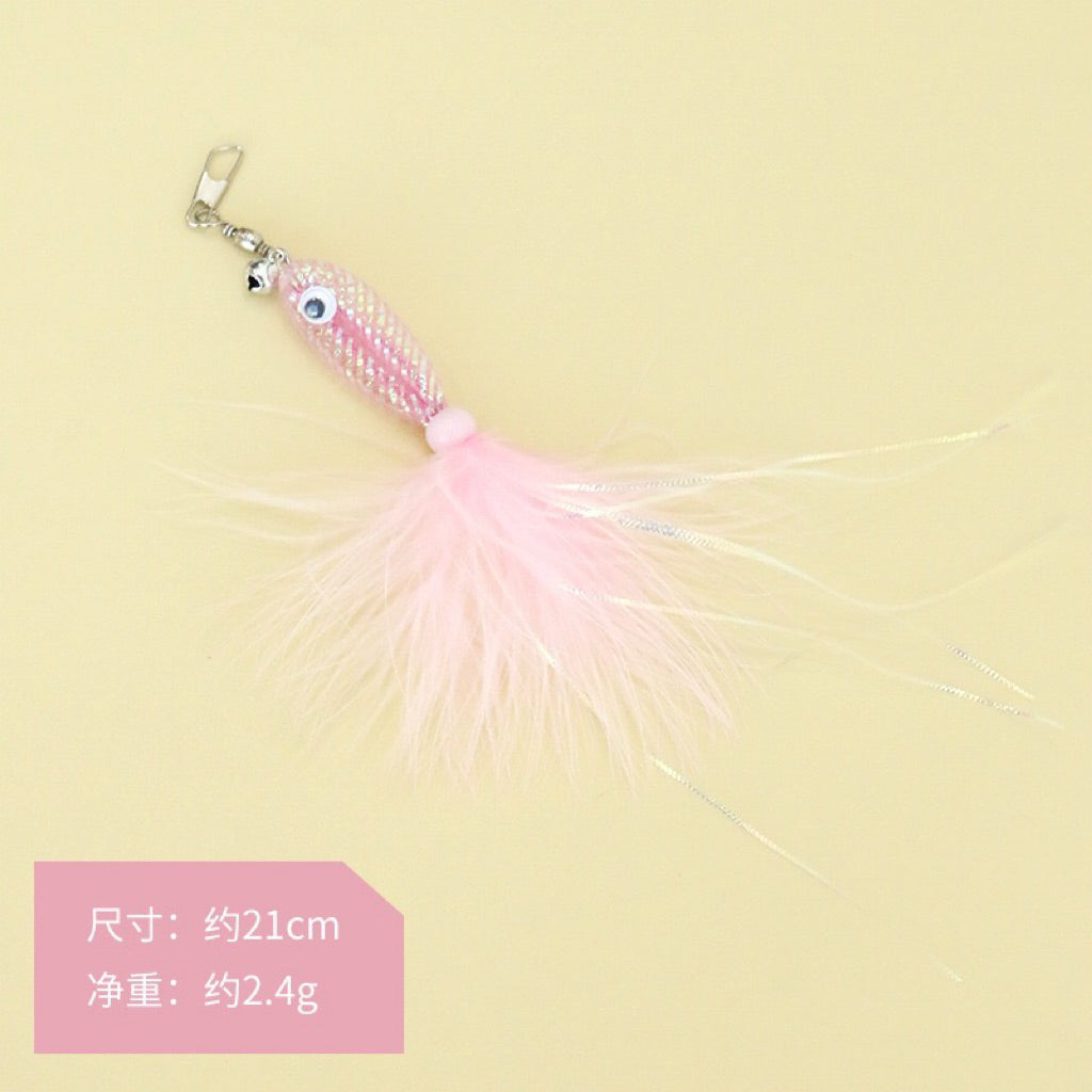 Goldfish Cat Teaser Tip Replacement Set w Feather n Bell