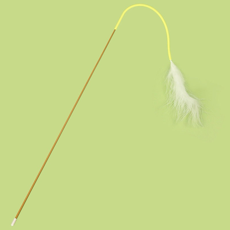 Mouse Tail Cat Teaser Wand with Feathers Interactive Play Toy for Cats