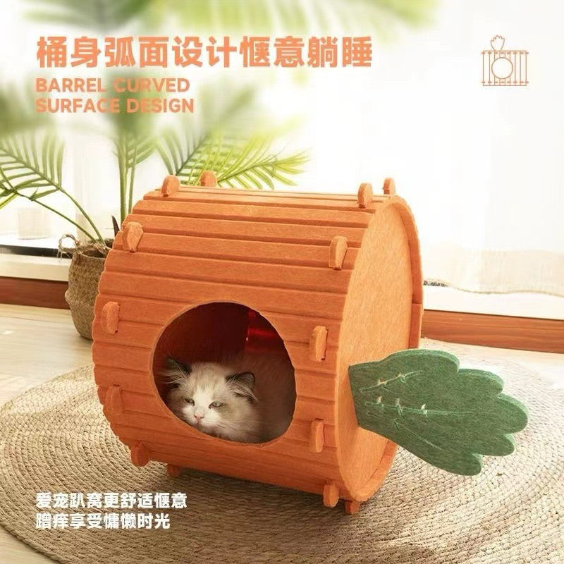 Carrot-Shaped Double-dexk Semi-Enclosed Felt Cat Bed All-Season Pet Hideout