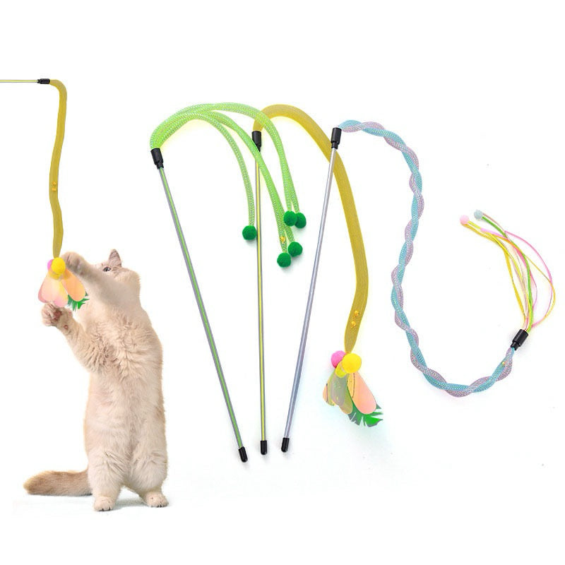Clearance Cat Teaser with Bell Elastic Net Pet Toy Chaser stick