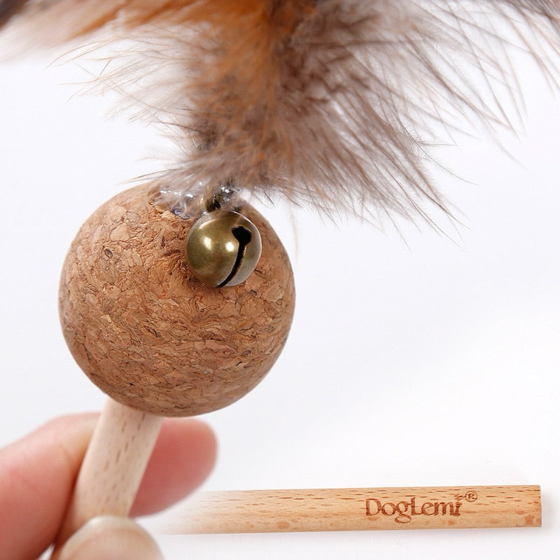 Natural Feather Cat Teaser Wand with Catnip Softwood Bell – Interactive Play and Dental Health Toy for Cats