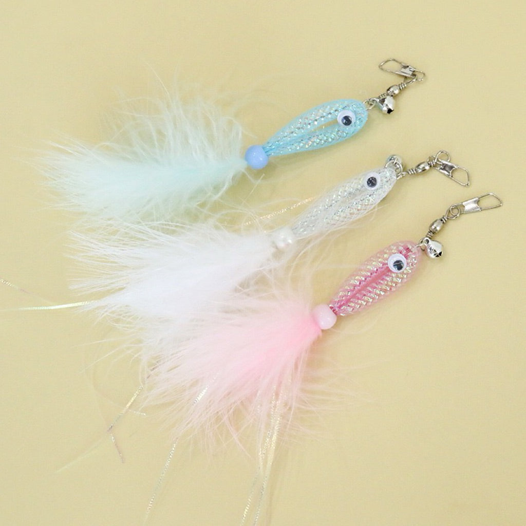 Goldfish Cat Teaser Tip Replacement Set w Feather n Bell