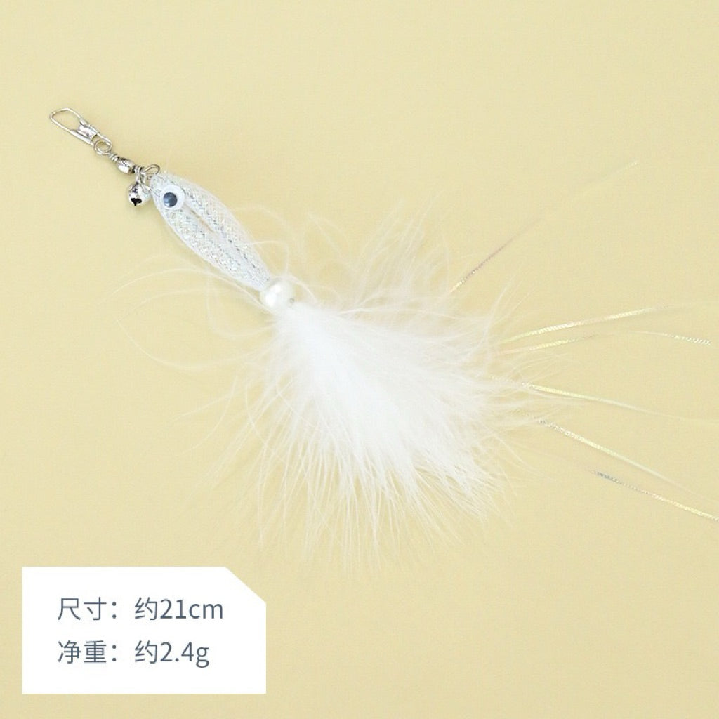 Goldfish Cat Teaser Tip Replacement Set w Feather n Bell