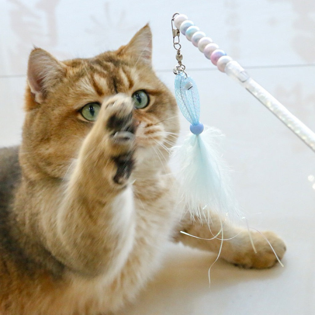 Goldfish Cat Teaser Tip Replacement Set w Feather n Bell