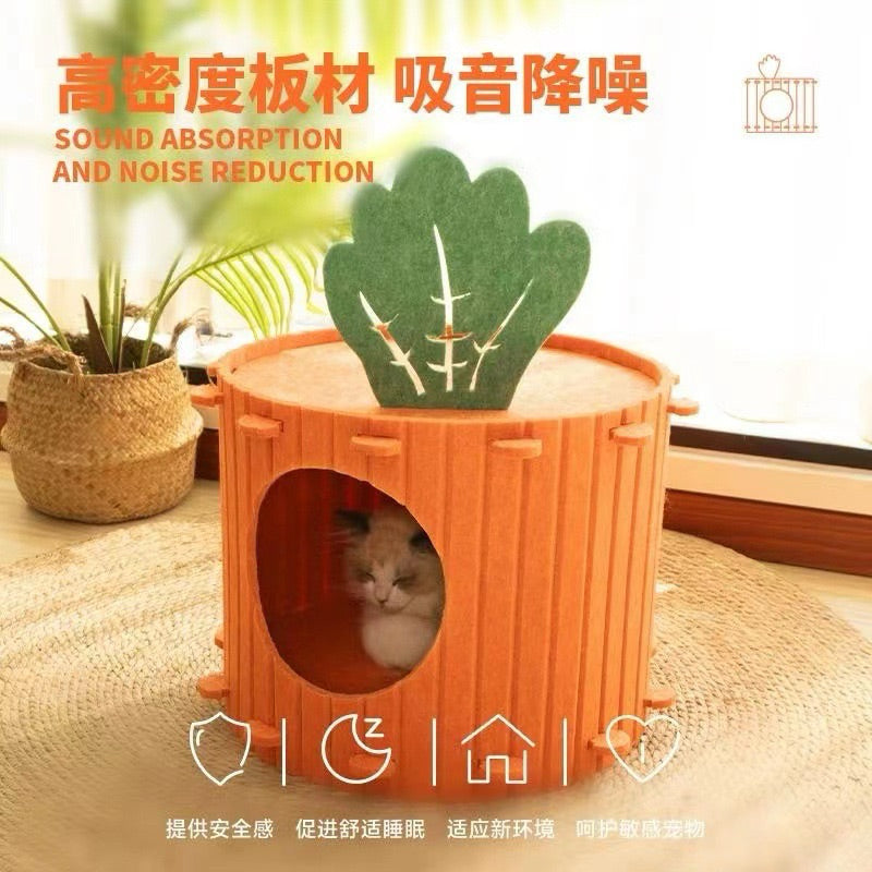 Carrot-Shaped Double-dexk Semi-Enclosed Felt Cat Bed All-Season Pet Hideout
