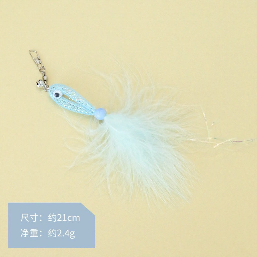 Goldfish Cat Teaser Tip Replacement Set w Feather n Bell