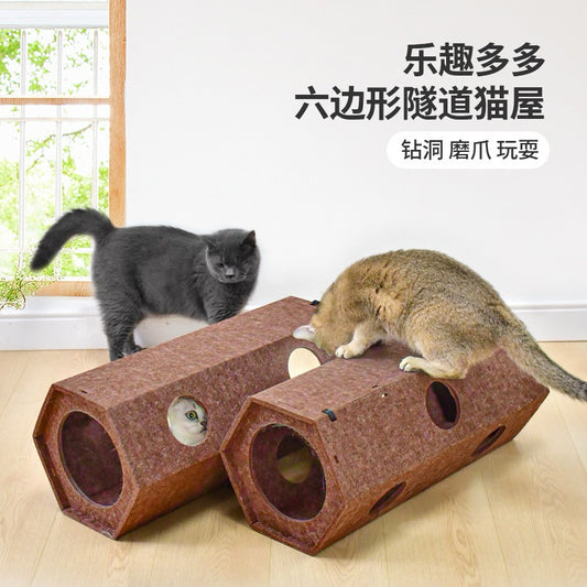 Deku Felt hexagon Tunnel Cat Toy House Scratcher Pet Bed