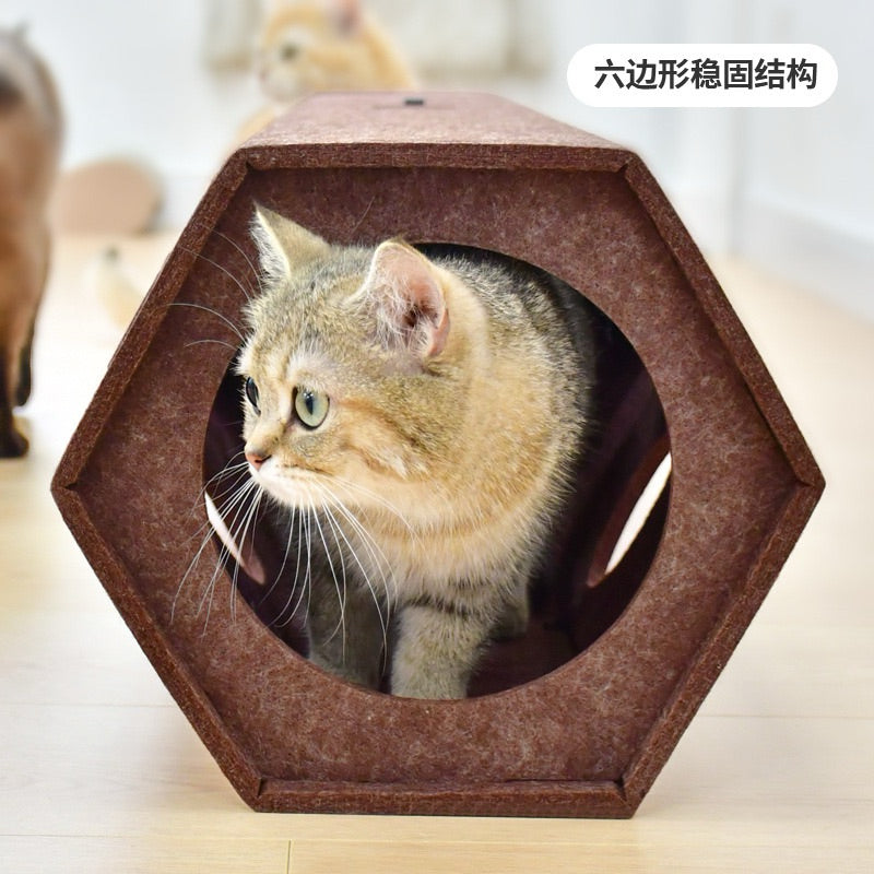 Deku Felt hexagon Tunnel Cat Toy House Scratcher Pet Bed