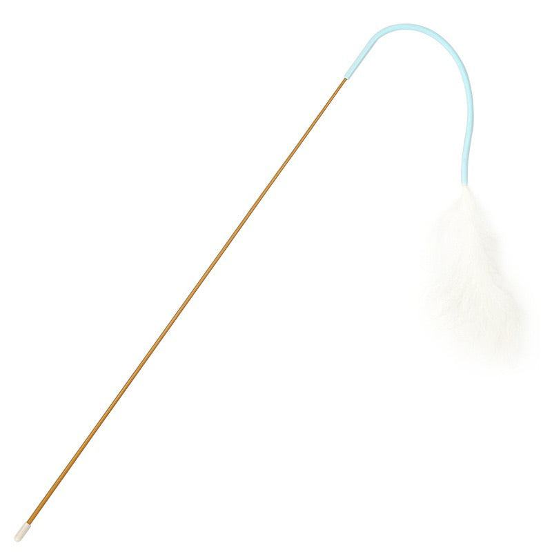 Mouse Tail Cat Teaser Wand with Feathers Interactive Play Toy for Cats