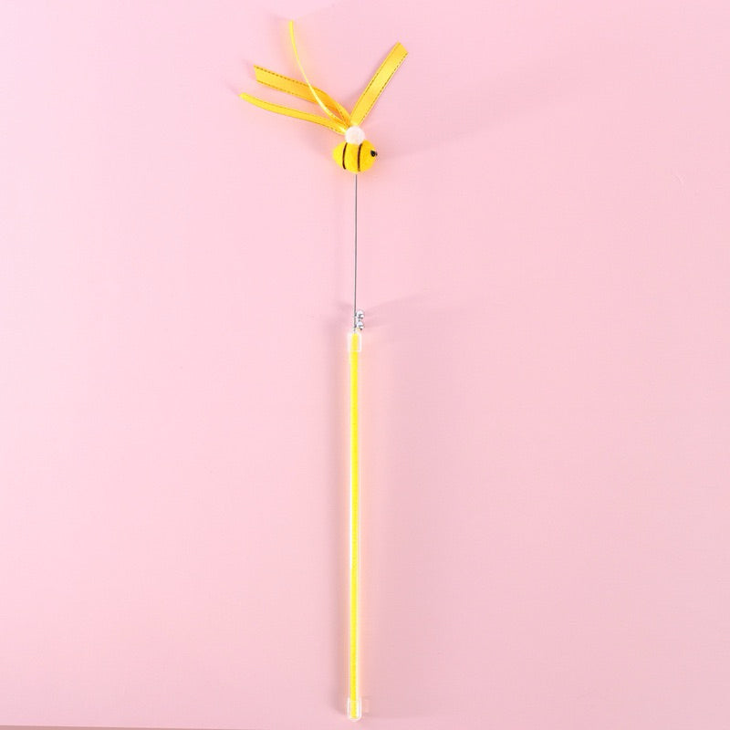 Felt Duck n Bee Cat teaser Wand Stick Pet Toy Training Chaser