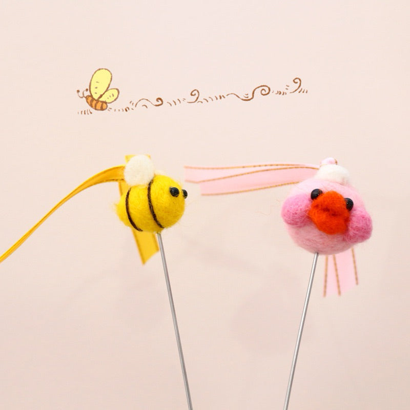 Felt Duck n Bee Cat teaser Wand Stick Pet Toy Training Chaser