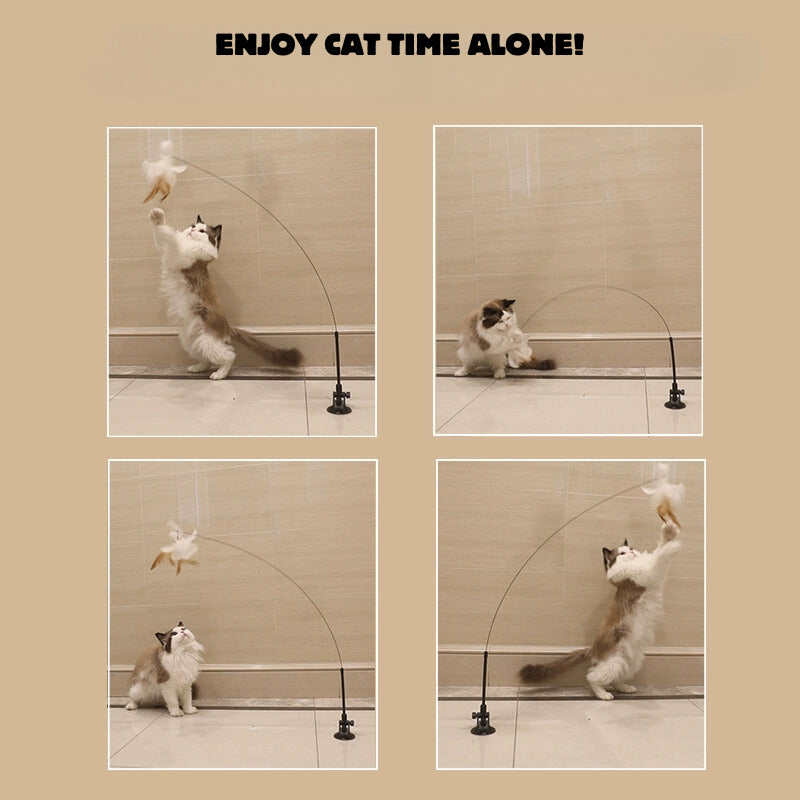 [SG Stock] Cat teaser with sucker on floor suction pad pet toy self play wand chaser
