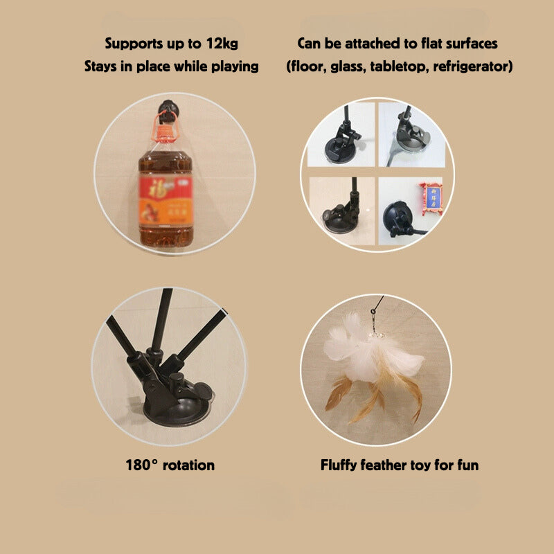 [SG Stock] Cat teaser with sucker on floor suction pad pet toy self play wand chaser