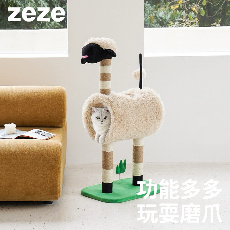 ZEZE sheep Cat Scratcher Tree Condo House Scratching Toy