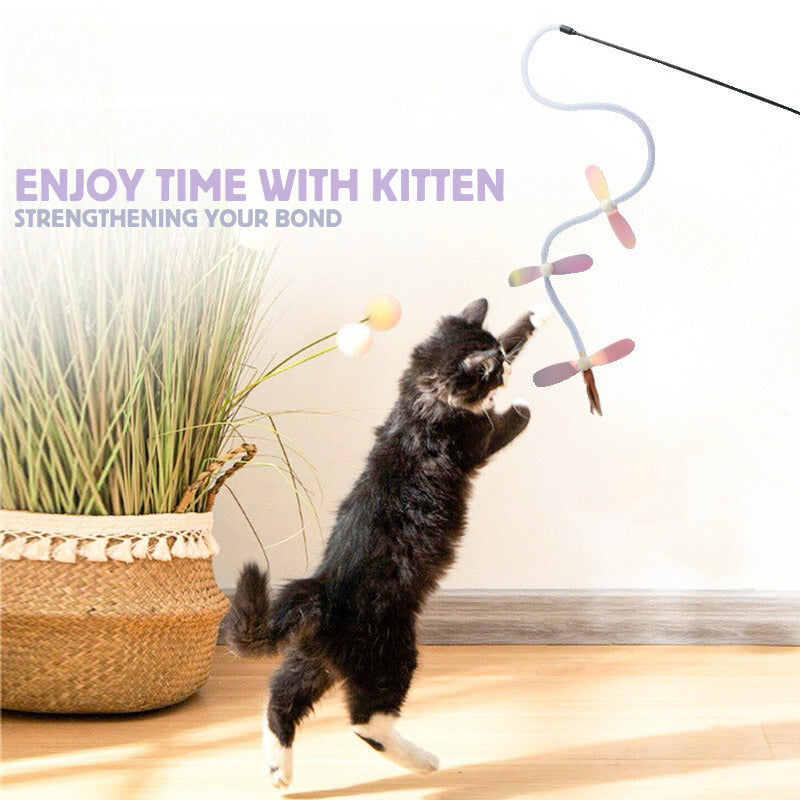 Clearance Cat Teaser with Bell Elastic Net Pet Toy Chaser stick