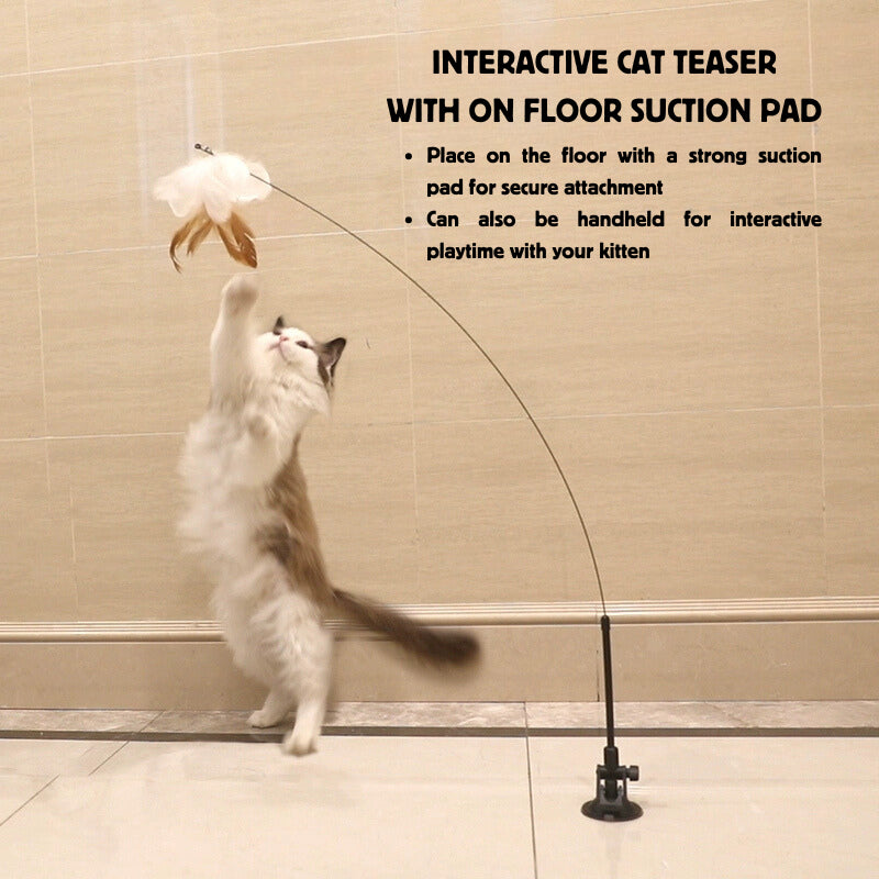 [SG Stock] Cat teaser with sucker on floor suction pad pet toy self play wand chaser