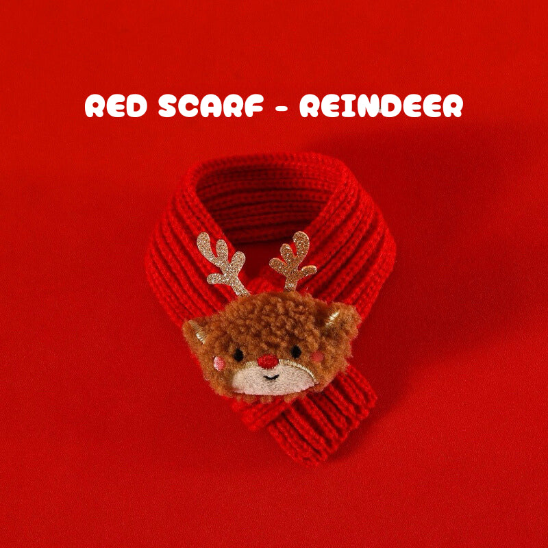 Knit Fluffy Christmas Scarf for Cat Dog Santa Collar Necklace for Pet
