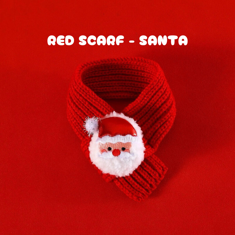 Knit Fluffy Christmas Scarf for Cat Dog Santa Collar Necklace for Pet
