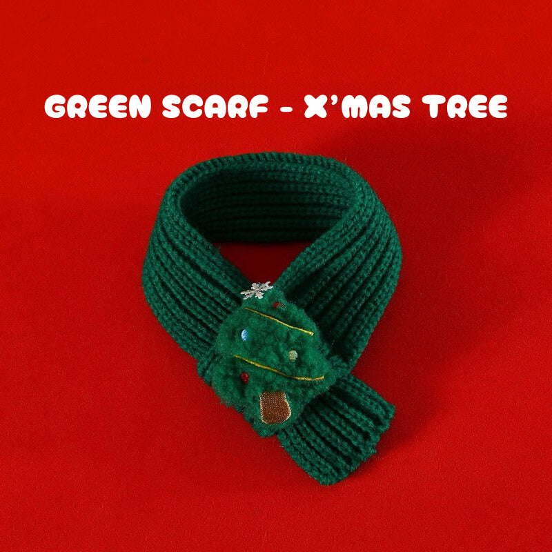 Knit Fluffy Christmas Scarf for Cat Dog Santa Collar Necklace for Pet