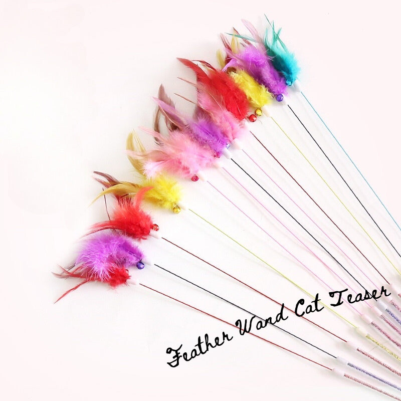 [SG stock] Cat teaser real feather with bell pet toy cat stick
